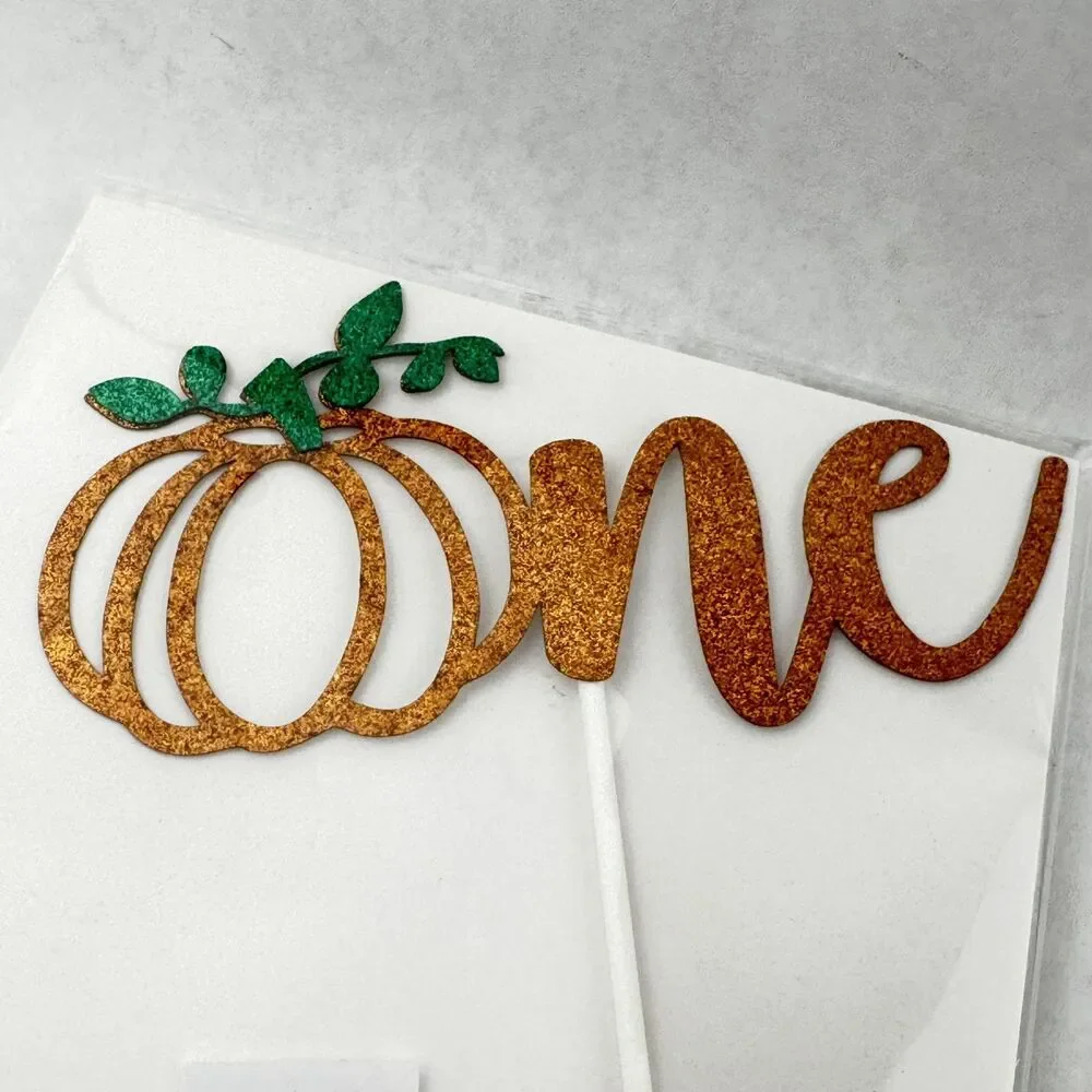 Gold Glitter Little Pumpkin ONE Cake Topper Baby Shower Fall Decor